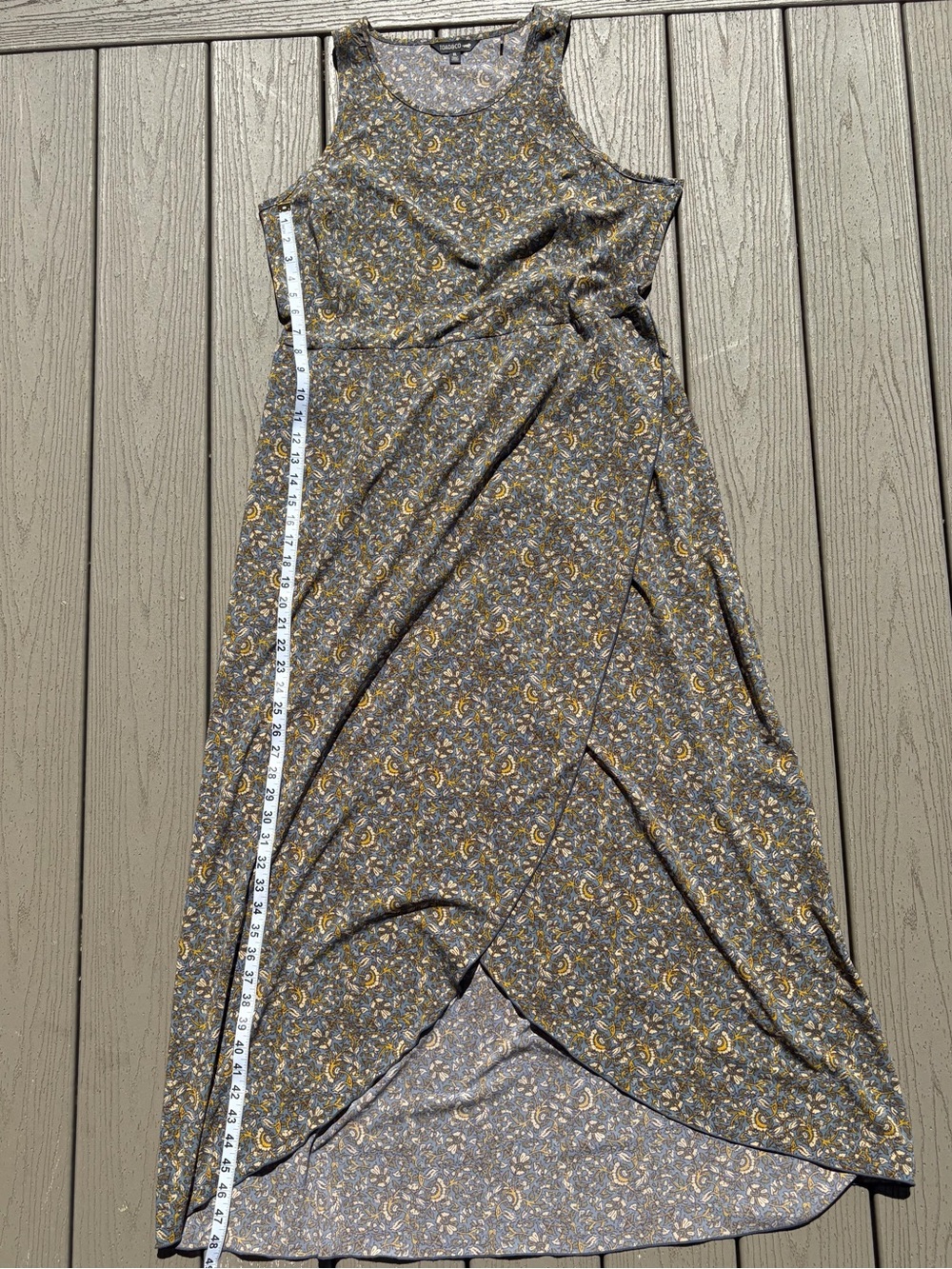 Toad&Co Grey Floral Maxi Dress with Mustard Accents